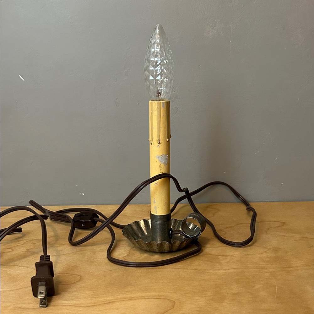 Vintage Yellow Candle Lamp with Brown Cord